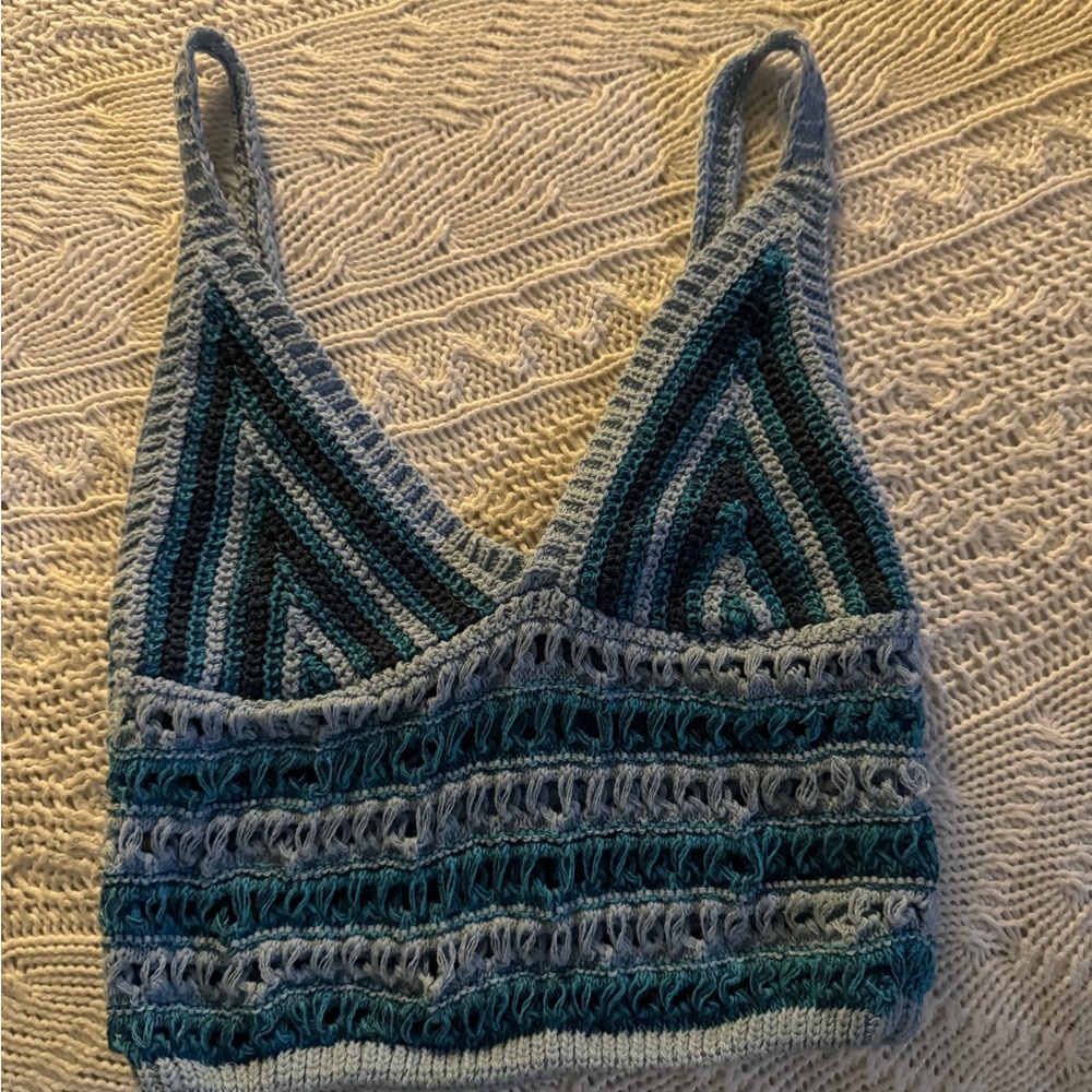 Vintage Urban Outfitters Crochet Crop Top Blue size XS